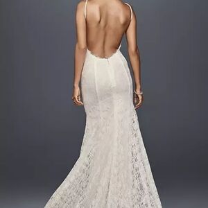 David's Bridal-Low Back Ivory Soft Lace Spaghetti Strap Galina Wedding Dress
